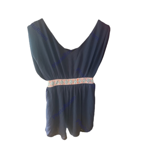 Xtaren Blue Cap Short Sleeve Embroidered Waisted Mini Dress - Picture 3 of 11